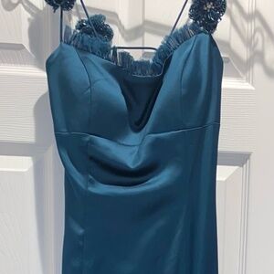 Sherri Hill  Satin Gown. Teal Size 00